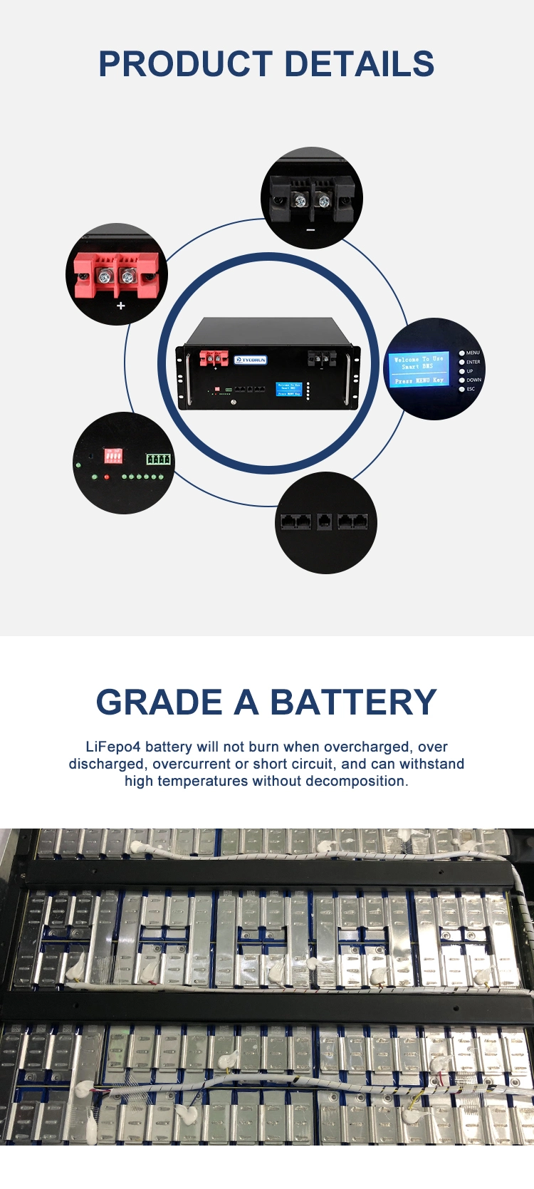 Tycorun Rechargeable Lithium Solar Battery Pack 48V 50ah 100ah 150ah 200ah 400ah 500ah Li-ion/Lithium Ion LiFePO4 Battery for UPS Inverter Energy Storage