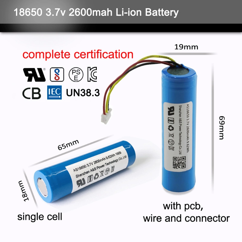 500 Times Cycle Life 18650 Cylindrical Lithium Ion Battery 3.7V 2600mAh Battery Cell