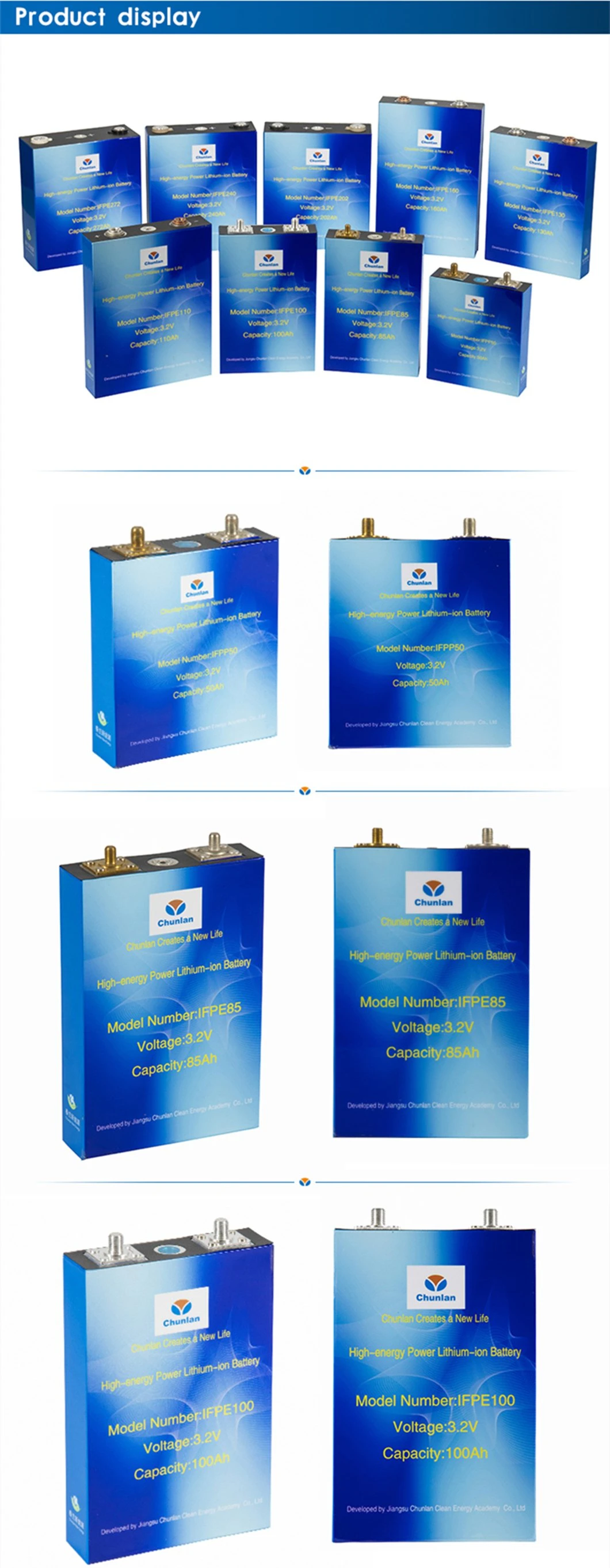 Lithium Battery Cells LiFePO4 3.2V 50ah Li-ion Battery 3500 Cycle Rechargeable Solar Lithium Battery for Boats EV